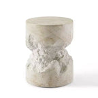 Table d'appoint ronde en faux travertin blanc faite à la main - Plateau en béton de 35 cm, capacité de 90 kg, résistante aux intempéries, utilisation intérieure/extérieure sans assemblage
