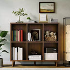 Modern 6-Cube Bookcase Organizer, Open Wood Bookshelf, Freestanding Storage Display Shelf, Space-Saving Design, for Home, Living Room, Bedroom