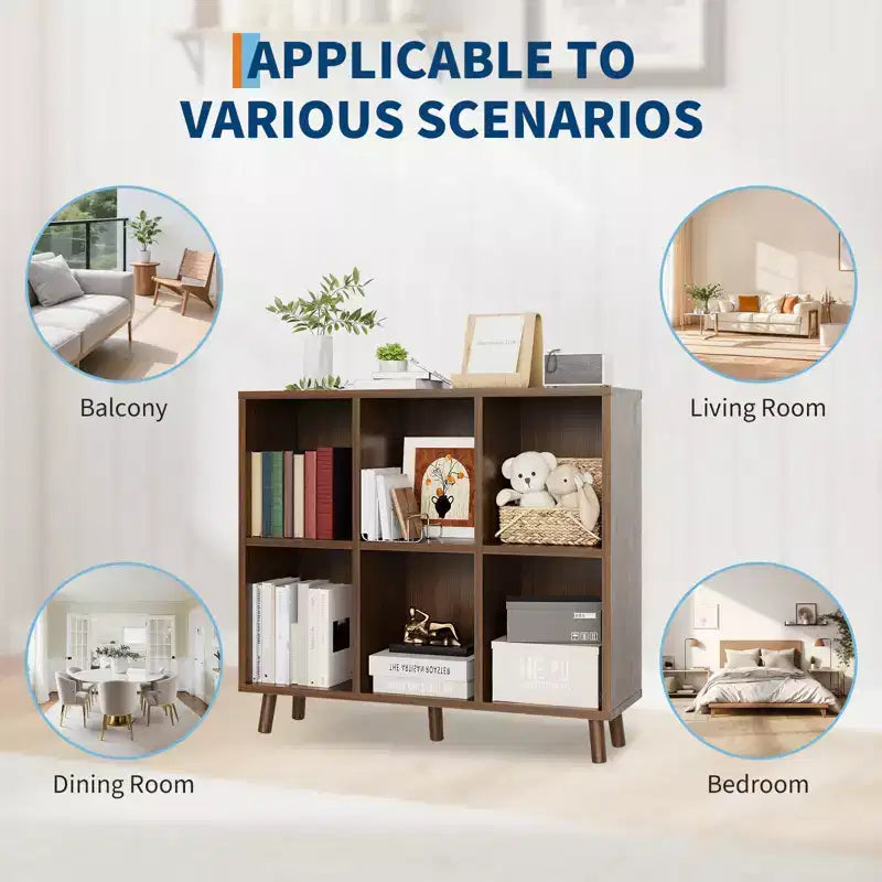 Bibliothèque moderne à 6 cubes, étagère ouverte en bois, étagère de rangement autoportante, design peu encombrant, pour maison, salon, chambre à coucher