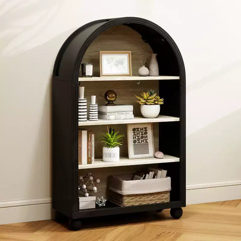 GDFStudio Sade Modern 28 Wood and Metal Arched 4-Tier Storage Cabinet with Carved Edges