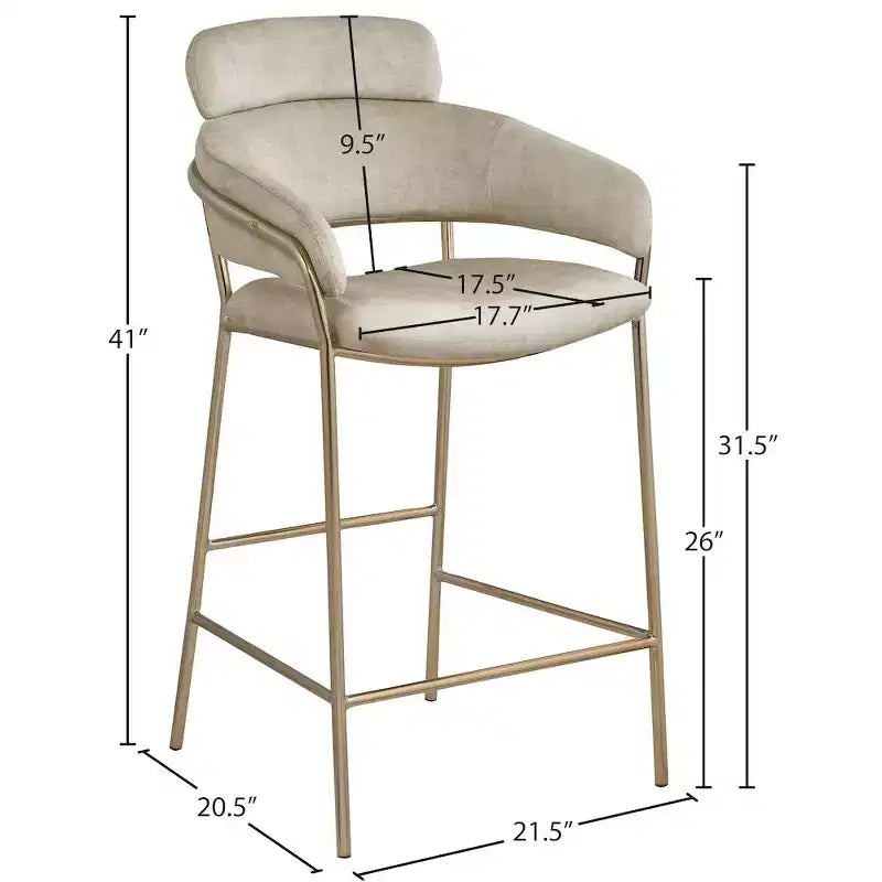 Meridian Furniture, Tabouret de comptoir en velours Yara
