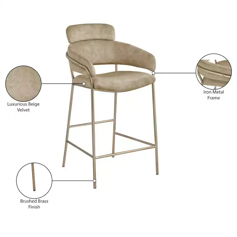 Meridian Furniture, Tabouret de comptoir en velours Yara