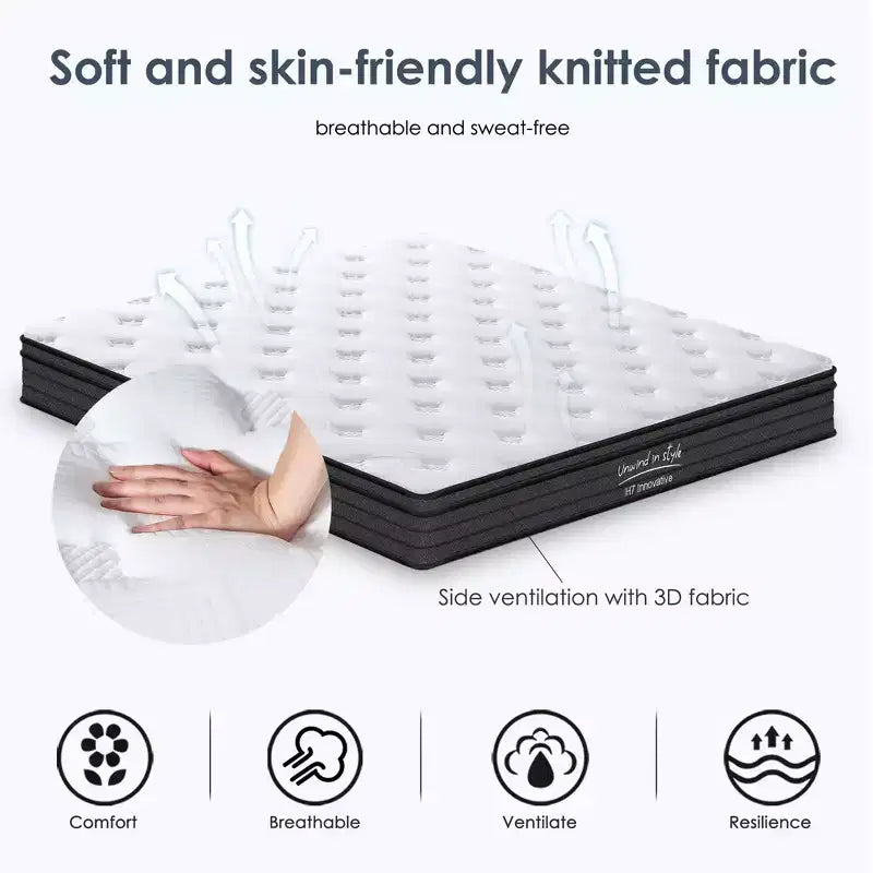 Matelas hybride GDFStudio Anastasia moderne 12H à ressorts ensachés individuellement