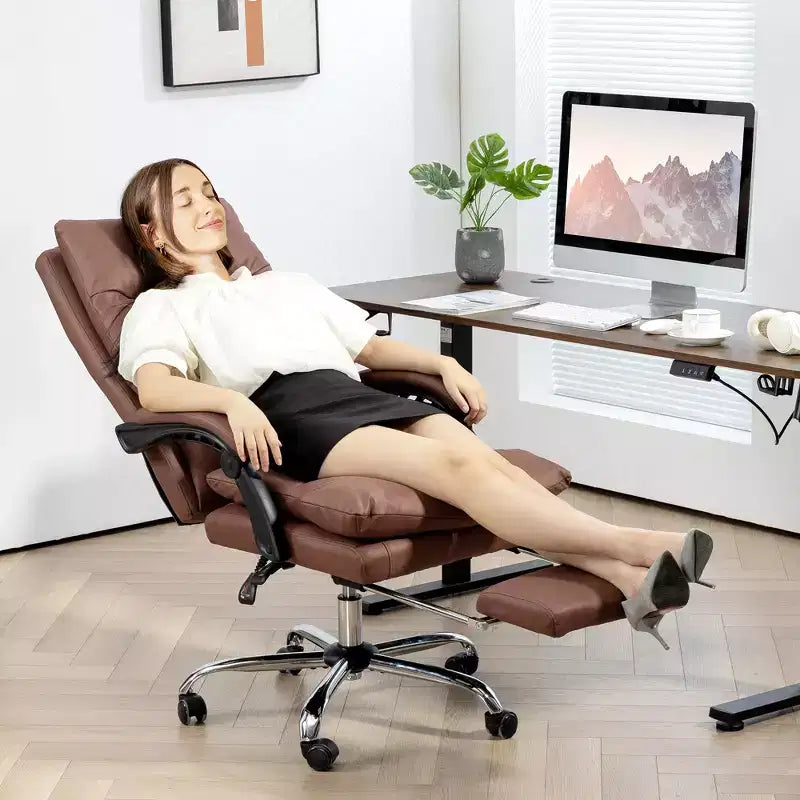 Fauteuil de bureau massant en microfibre, inclinable et chauffant avec repose-pieds, double rembourrage, roulettes pivotantes