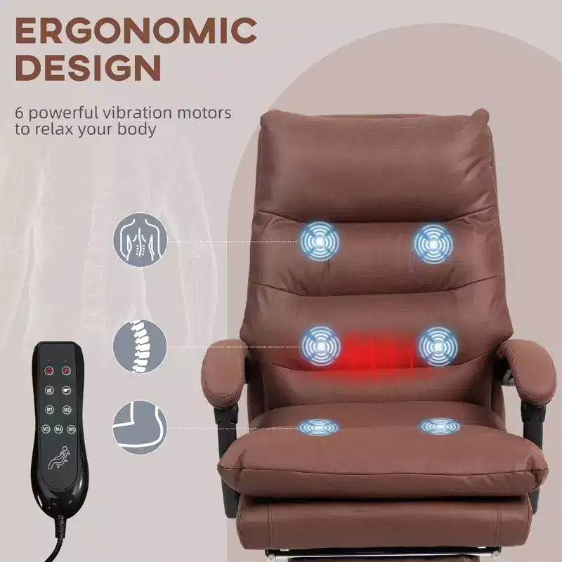 Fauteuil de bureau massant en microfibre, inclinable et chauffant avec repose-pieds, double rembourrage, roulettes pivotantes
