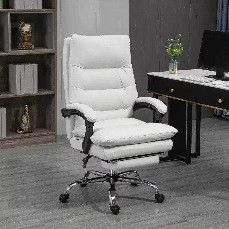Fauteuil de bureau massant en microfibre, inclinable et chauffant avec repose-pieds, double rembourrage, roulettes pivotantes