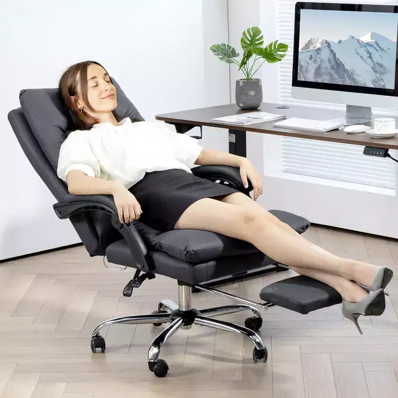 Fauteuil de bureau massant en microfibre, inclinable et chauffant avec repose-pieds, double rembourrage, roulettes pivotantes