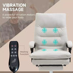 Fauteuil de bureau massant en microfibre, inclinable et chauffant avec repose-pieds, double rembourrage, roulettes pivotantes