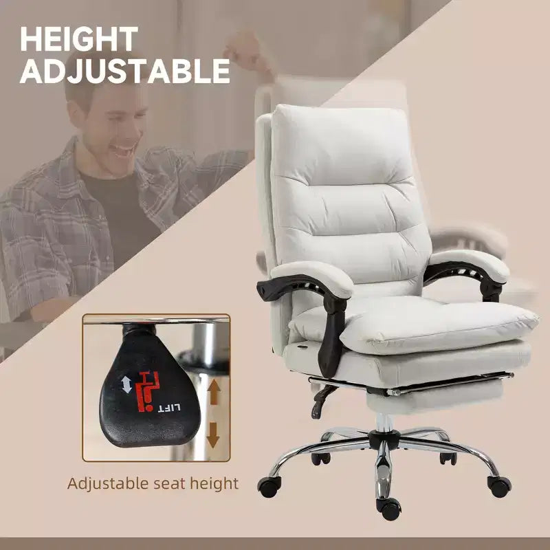 Fauteuil de bureau massant en microfibre, inclinable et chauffant avec repose-pieds, double rembourrage, roulettes pivotantes