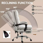 Fauteuil de bureau massant en microfibre, inclinable et chauffant avec repose-pieds, double rembourrage, roulettes pivotantes