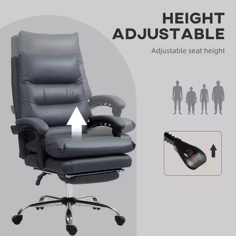Fauteuil de bureau massant en microfibre, inclinable et chauffant avec repose-pieds, double rembourrage, roulettes pivotantes