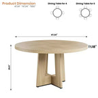 Table à manger ronde moderne de 119 cm pour 4 à 6 personnes, table de cuisine avec base piédestal robuste, table de salle à manger circulaire peu encombrante pour petits espaces
