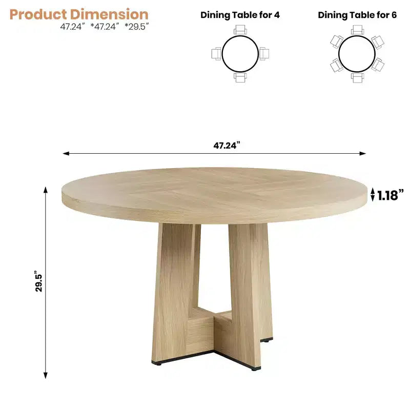 Table à manger ronde moderne de 119 cm pour 4 à 6 personnes, table de cuisine avec base piédestal robuste, table de salle à manger circulaire peu encombrante pour petits espaces