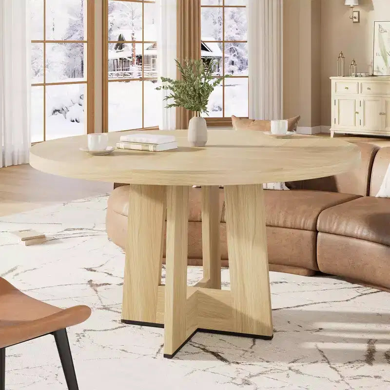Table à manger ronde moderne de 119 cm pour 4 à 6 personnes, table de cuisine avec base piédestal robuste, table de salle à manger circulaire peu encombrante pour petits espaces