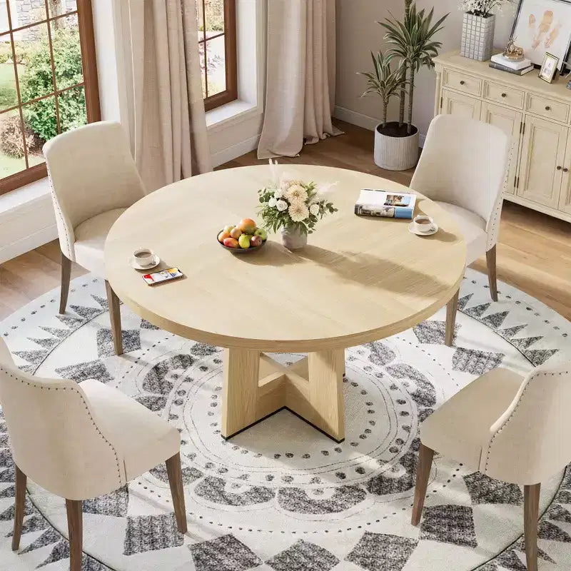 Table à manger ronde moderne de 119 cm pour 4 à 6 personnes, table de cuisine avec base piédestal robuste, table de salle à manger circulaire peu encombrante pour petits espaces