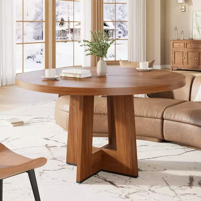 Table à manger ronde moderne de 119 cm pour 4 à 6 personnes, table de cuisine avec base piédestal robuste, table de salle à manger circulaire peu encombrante pour petits espaces
