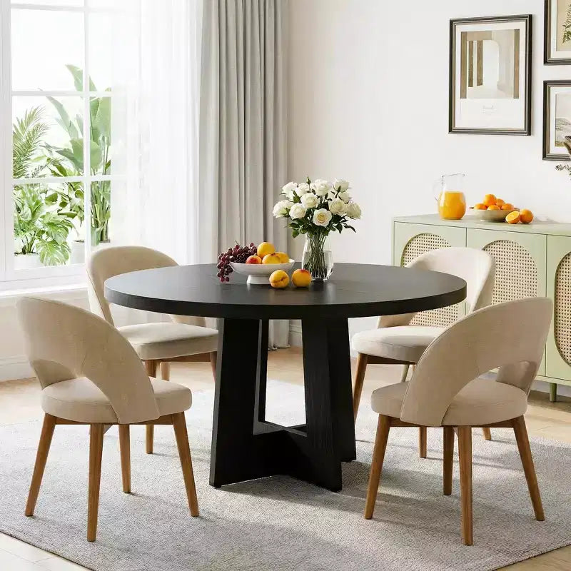 Table à manger ronde moderne de 119 cm pour 4 à 6 personnes, table de cuisine avec base piédestal robuste, table de salle à manger circulaire peu encombrante pour petits espaces