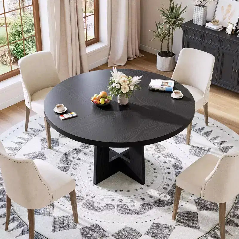 Table à manger ronde moderne de 119 cm pour 4 à 6 personnes, table de cuisine avec base piédestal robuste, table de salle à manger circulaire peu encombrante pour petits espaces
