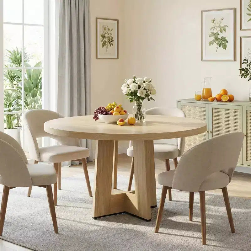 Table à manger ronde moderne de 119 cm pour 4 à 6 personnes, table de cuisine avec base piédestal robuste, table de salle à manger circulaire peu encombrante pour petits espaces