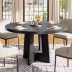 Modern 47 Inch Round Dining Table for 4 to 6, Kitchen Dinner Table with Sturdy Pedestal Base, Space Saving Circle Dining Room Table for Small Spaces