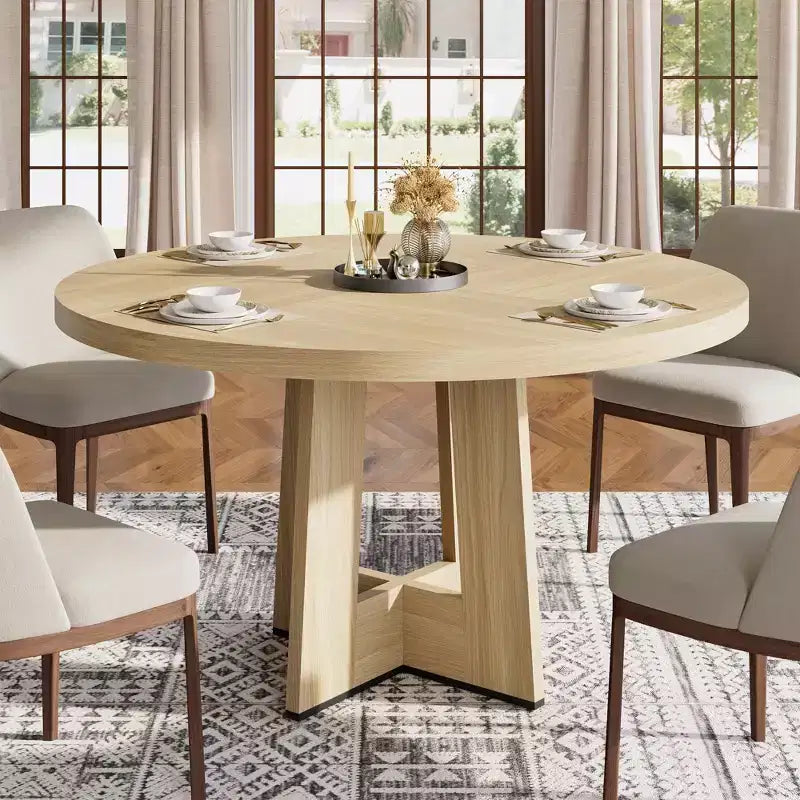 Table à manger ronde moderne de 119 cm pour 4 à 6 personnes, table de cuisine avec base piédestal robuste, table de salle à manger circulaire peu encombrante pour petits espaces