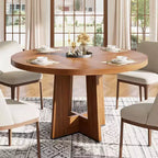 Table à manger ronde moderne de 119 cm pour 4 à 6 personnes, table de cuisine avec base piédestal robuste, table de salle à manger circulaire peu encombrante pour petits espaces
