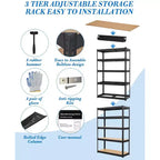 Étagères de rangement, 91,4 x 45,7 x 182,9 cm Étagères de garage robustes en métal réglables, Unités de rangement réglables à 5 niveaux, Racks utilitaires de rangement en métal