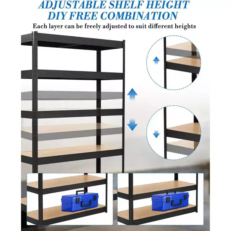 Étagères de rangement, 91,4 x 45,7 x 182,9 cm Étagères de garage robustes en métal réglables, Unités de rangement réglables à 5 niveaux, Racks utilitaires de rangement en métal