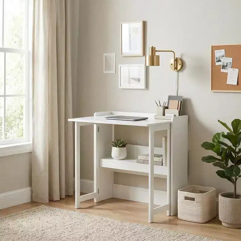 Bureau pliant FurnitureR avec étagère de rangement, petit bureau d'ordinateur à rabat avec étagère à livres, bureau d'écriture pour bureau à domicile, chambre à coucher, appartement