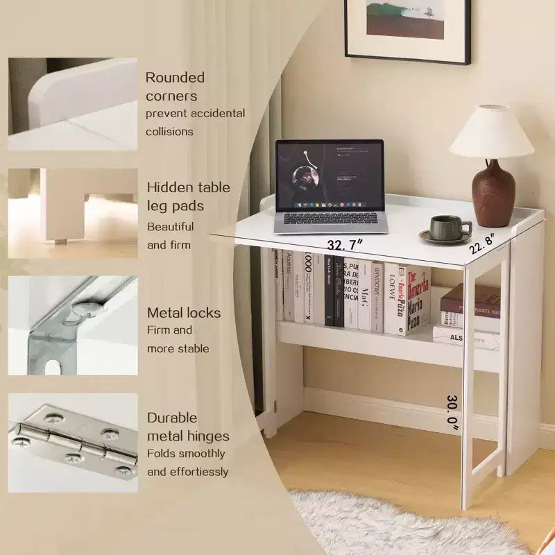Bureau pliant FurnitureR avec étagère de rangement, petit bureau d'ordinateur à rabat avec étagère à livres, bureau d'écriture pour bureau à domicile, chambre à coucher, appartement