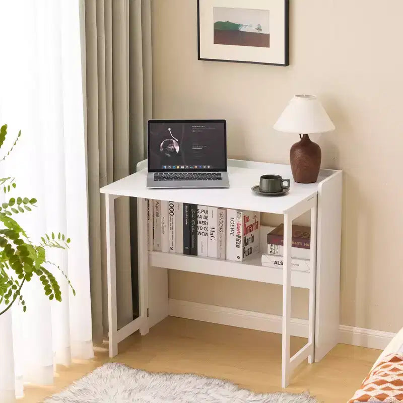 Bureau pliant FurnitureR avec étagère de rangement, petit bureau d'ordinateur à rabat avec étagère à livres, bureau d'écriture pour bureau à domicile, chambre à coucher, appartement