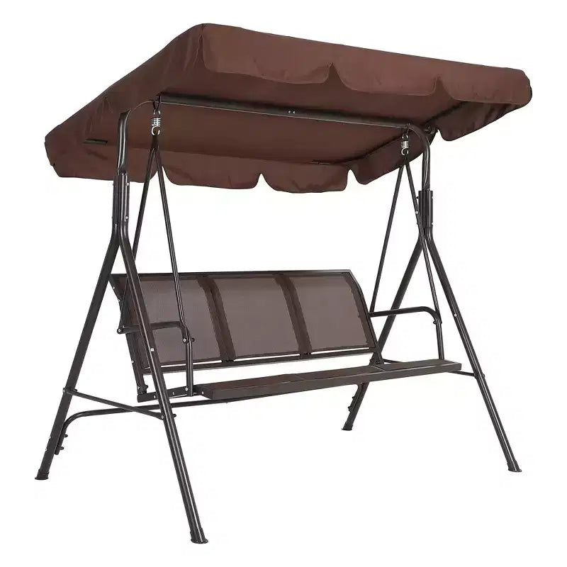 Balancelle d'extérieur 3 places robuste avec auvent réglable, imperméable et résistante aux UV, pieds antidérapants et crochets à ressort solides, parfaite pour la terrasse