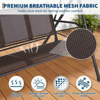 Balancelle d'extérieur 3 places robuste avec auvent réglable, imperméable et résistante aux UV, pieds antidérapants et crochets à ressort solides, parfaite pour la terrasse