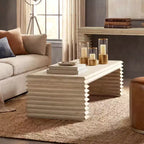 Jennifer Taylor Home Veda 55 Reclaimed Wood Stacked Geometric Waterfall Coffee Table, Whitewashed Natural Reclaimed Pine Wood