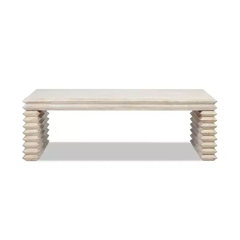 Jennifer Taylor Home Veda 55 Table basse cascade géométrique empilée en bois de pin recyclé blanchi à la chaux naturelle