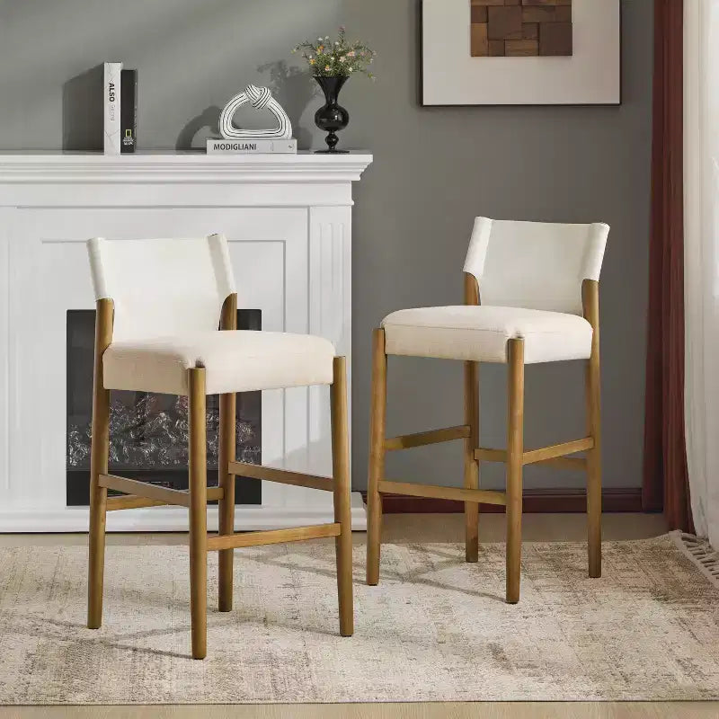Christopher Knight Home Pedro Modern Upholstered Rubberwood Bar Stools with Faux Leather Backrest (Set of 2)