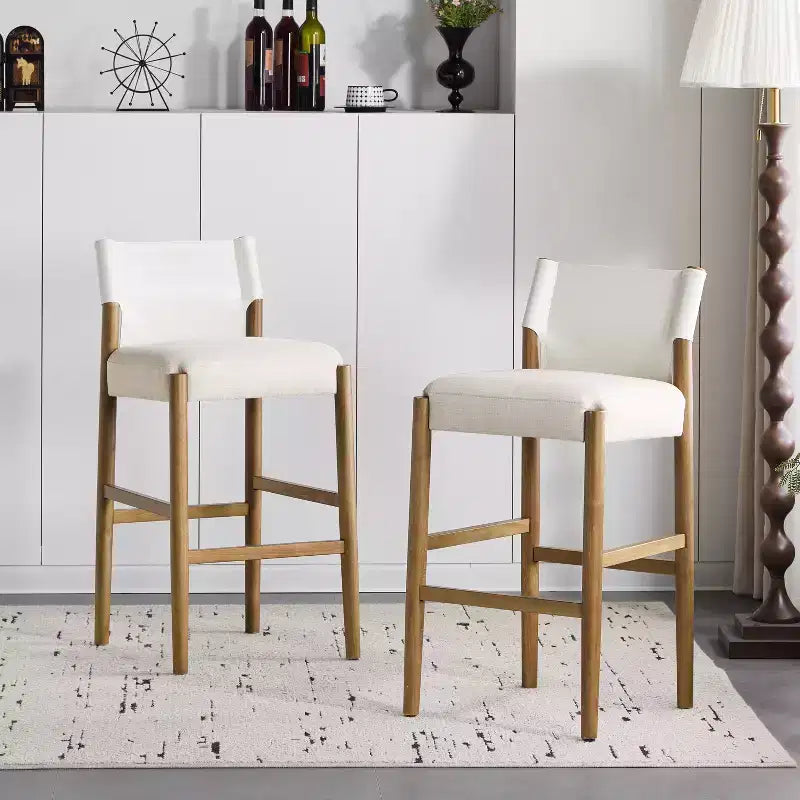 Christopher Knight Home Pedro Tabourets de bar modernes en bois d'hévéa rembourrés avec dossier en similicuir (Lot de 2)
