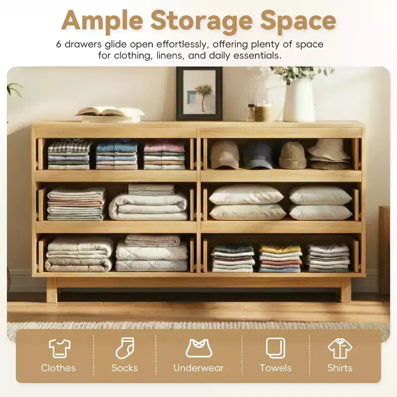 Commode 6 tiroirs GDFStudio Eunice 60 en bois moderne avec façade ondulée