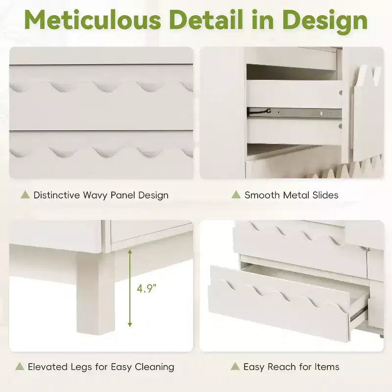 Commode 6 tiroirs GDFStudio Eunice 60 en bois moderne avec façade ondulée