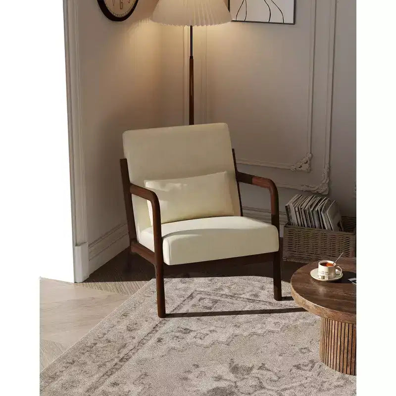 Mid-Century Chenille Accent Chair, Cozy Reading Chair, Modern Lounge Armchair with Lumbar Pillow, Solid Wood Frame, for Living Room, Bedroom, Office