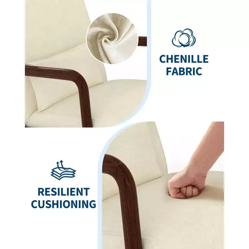 Fauteuil d'appoint en chenille du milieu du siècle, fauteuil de lecture confortable, fauteuil de salon moderne avec oreiller lombaire, cadre en bois massif, pour salon, chambre, bureau