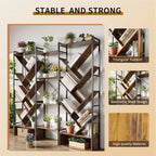 Étagère à livres à 6 niveaux, grande bibliothèque industrielle avec 24 étagères de présentation ouvertes, bibliothèque arbre industrielle, haute étagère en bois sur pied