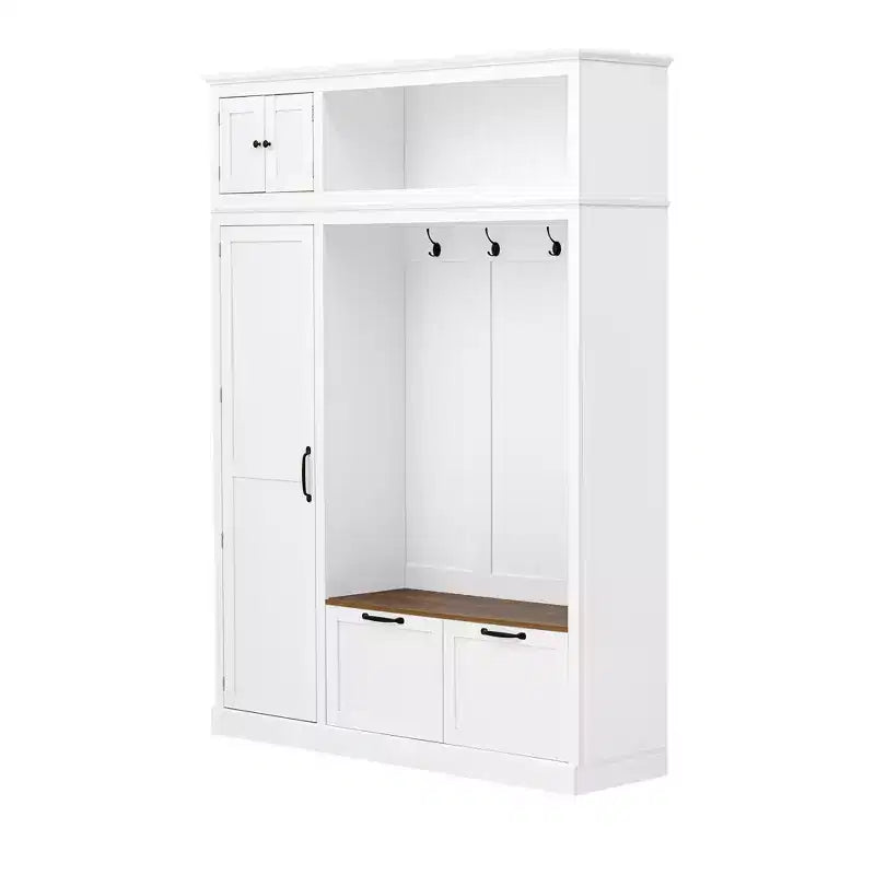 Arbre d'entrée 3-en-1 avec banc, porte-manteau avec meuble de rangement, tiroirs et crochets, organisateur d'entrée multifonctionnel - ModernLuxe