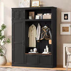 Arbre d'entrée 3-en-1 avec banc, porte-manteau avec meuble de rangement, tiroirs et crochets, organisateur d'entrée multifonctionnel - ModernLuxe