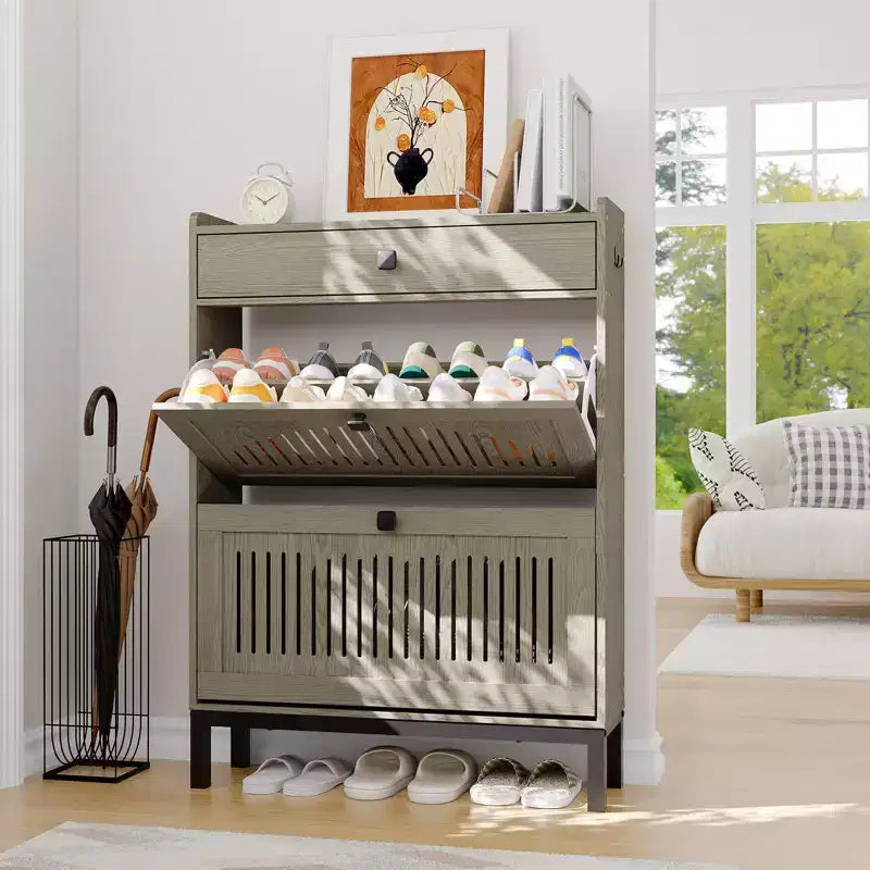 Meuble à chaussures moderne en bois, étagère réglable, design moderne autoportant, pour couloir, salon