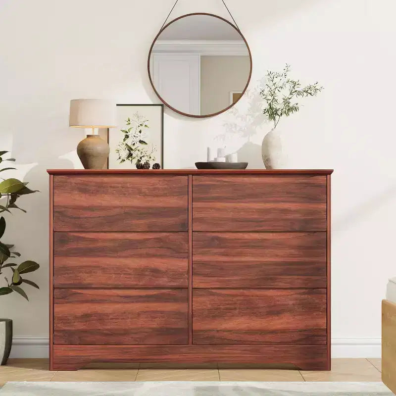 Commode en bois avec 6 tiroirs, commode de rangement longue, meuble de rangement moderne, pour chambre à coucher, salon