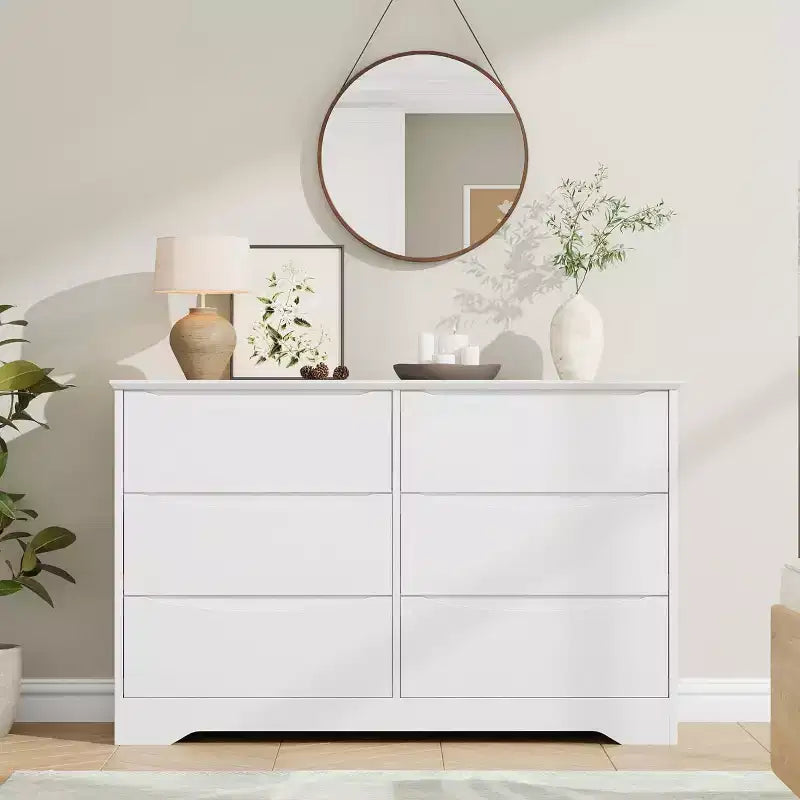 Commode en bois avec 6 tiroirs, commode de rangement longue, meuble de rangement moderne, pour chambre à coucher, salon
