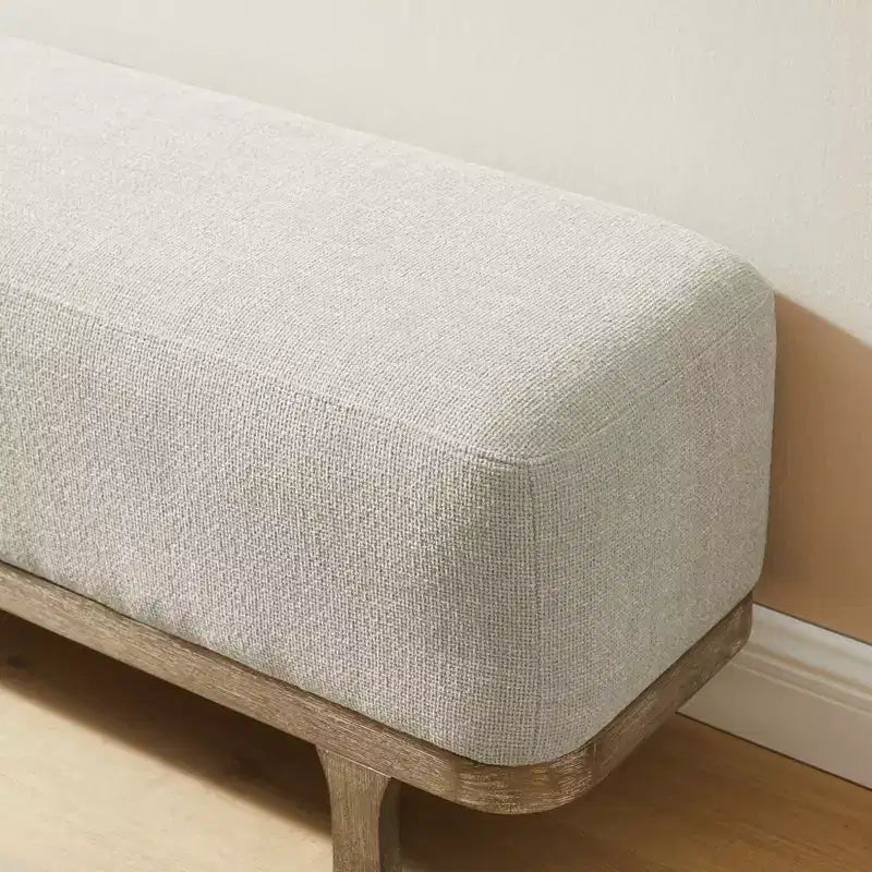 Banc de bout de lit Art Leon, banc moderne rembourré en tissu, ottoman de banc d'entrée avec pieds en bois d'hévéa pour chambre à coucher, salon, couloir