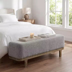 Banc de bout de lit Art Leon, banc moderne rembourré en tissu, ottoman de banc d'entrée avec pieds en bois d'hévéa pour chambre à coucher, salon, couloir