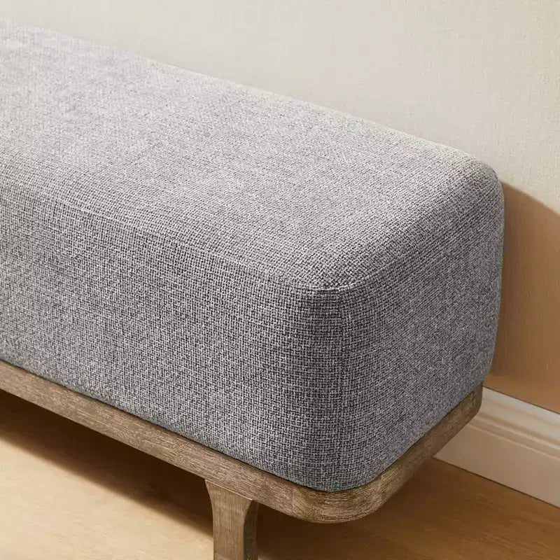 Banc de bout de lit Art Leon, banc moderne rembourré en tissu, ottoman de banc d'entrée avec pieds en bois d'hévéa pour chambre à coucher, salon, couloir
